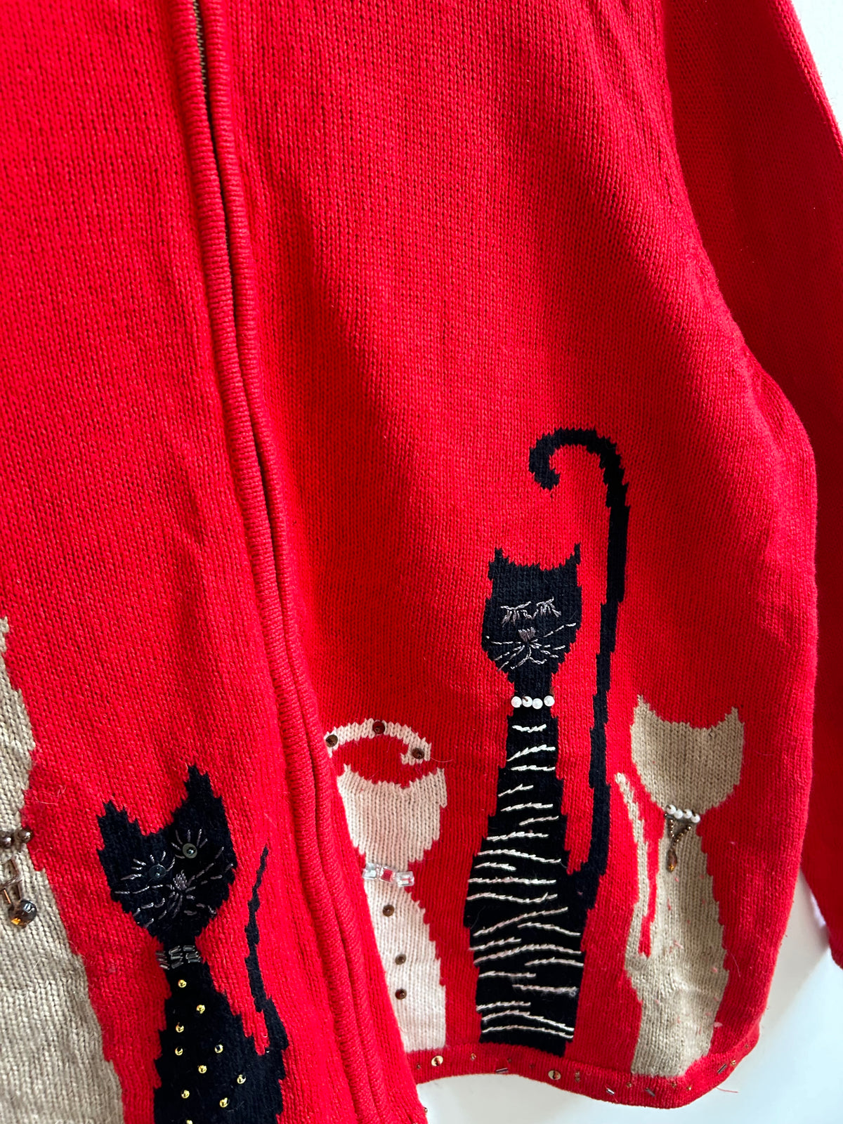 Vintage Red Zip Up Cat Sweater