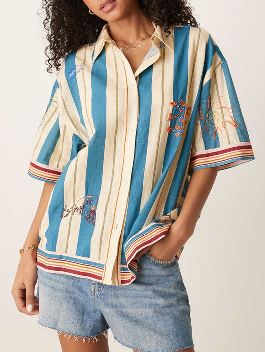 Cotton Embroidered Striped Shirt