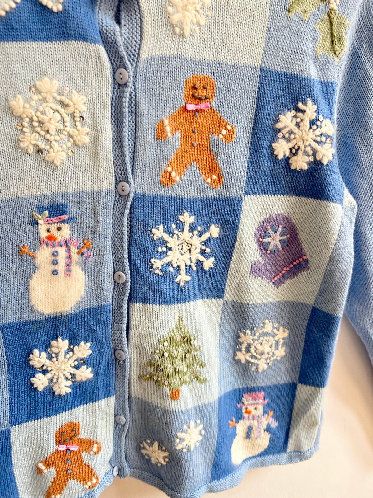 Gingerbread & Snowman Blue Cardigan