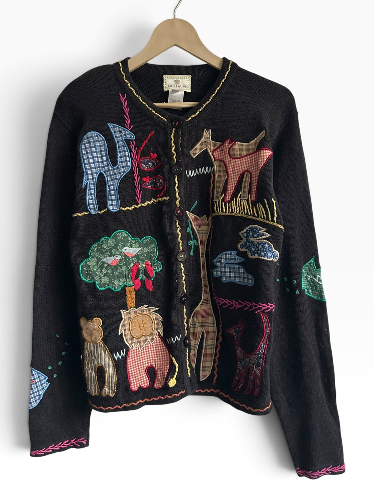 Vintage Animal Patchwork Black Cardigan