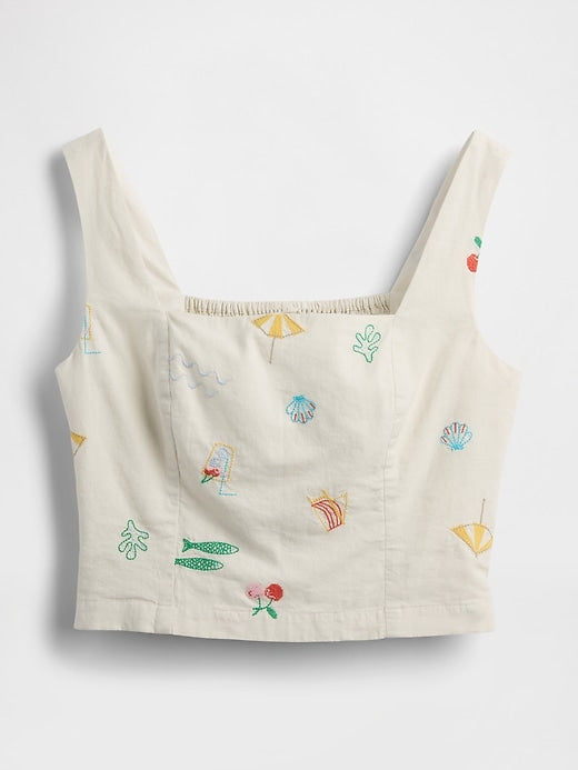 Cotton Linen Embroidered Skort Set