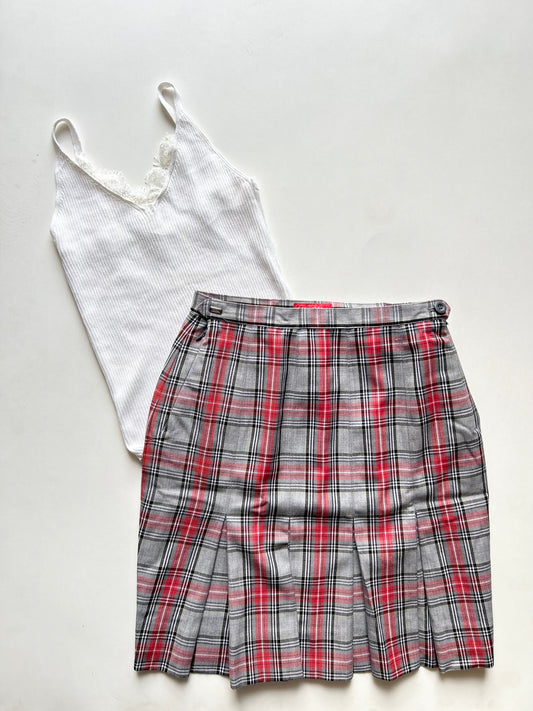 Red-Grey Checkered Skirt Waist 26