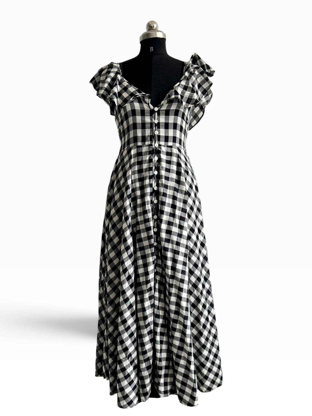 B&W Checkered Ruffle Dress
