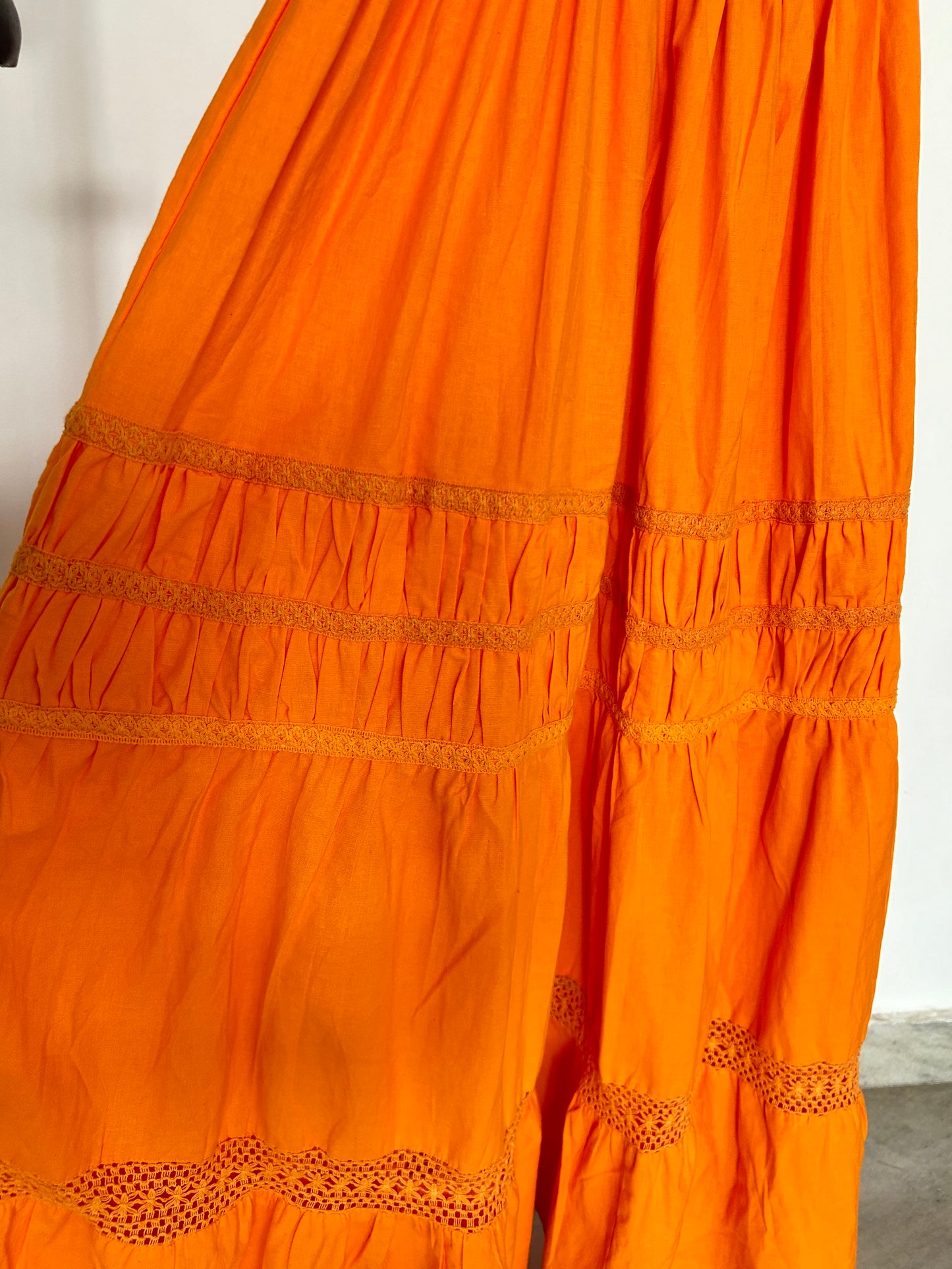 BURNT ORANGE LINEN LOOK EMBROIDERED DETAIL MAXI DRESS
