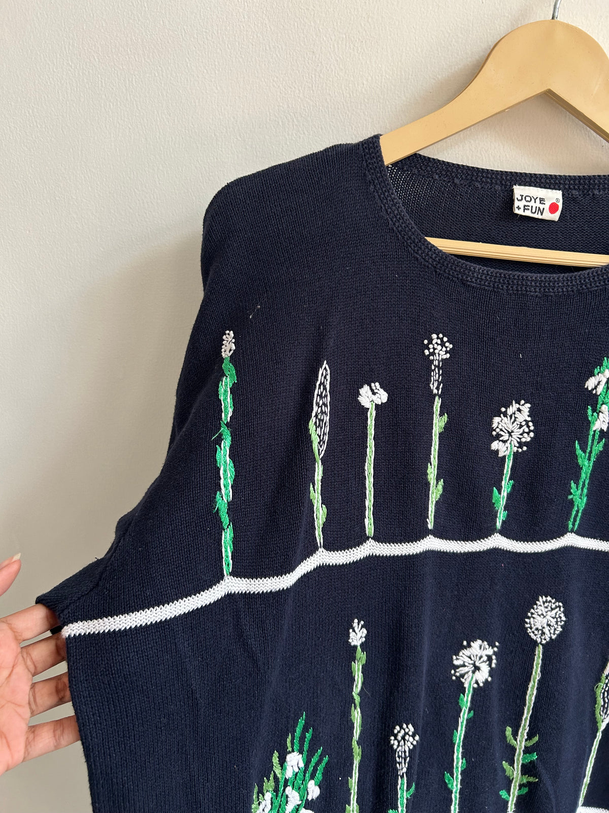 Vintage Botanical Garden Knit Navy Blue Sweater