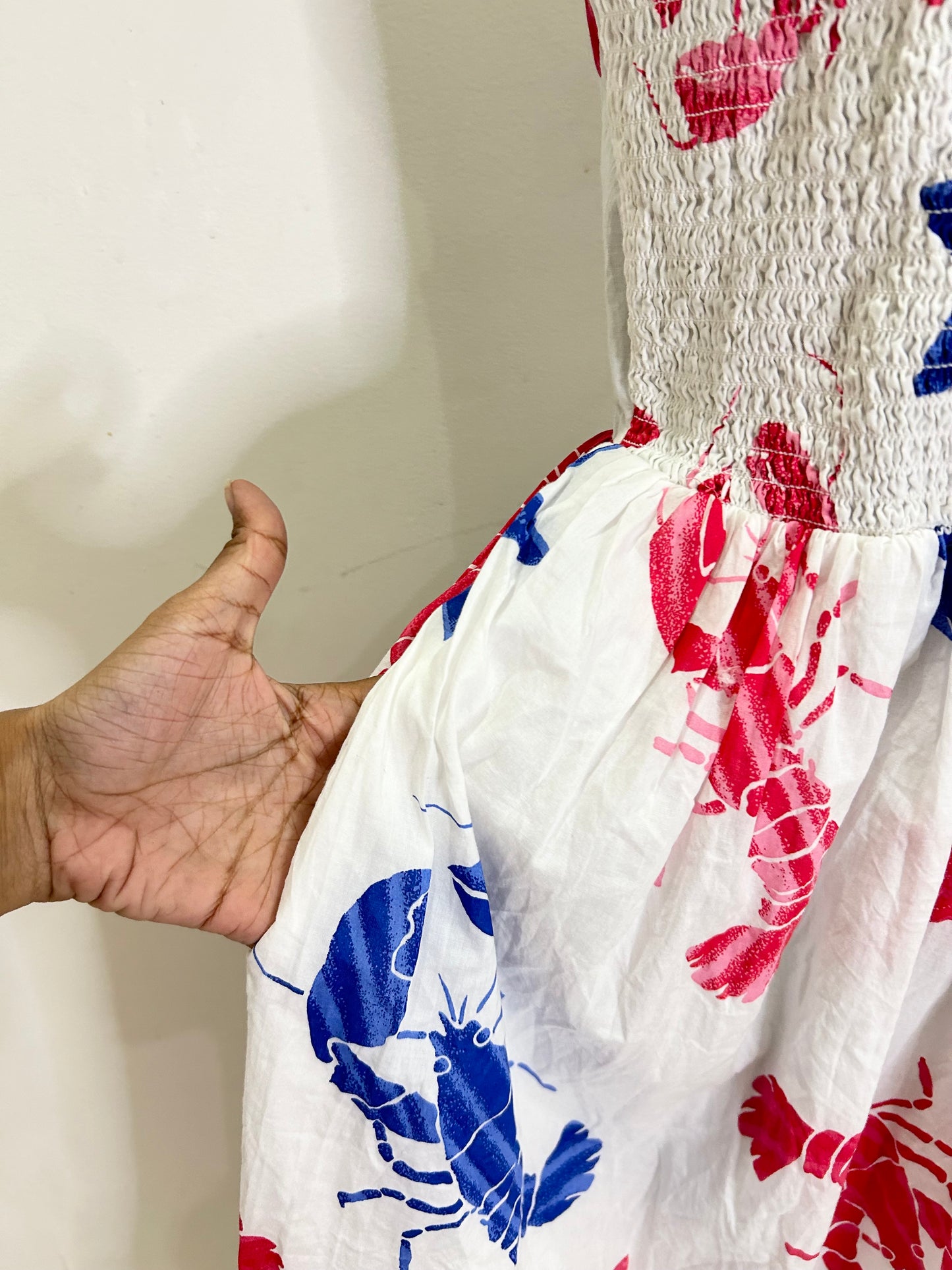 J.Crew Tiered Maxi in Ultramarine Red Lobster Print Cotton Sun Dress