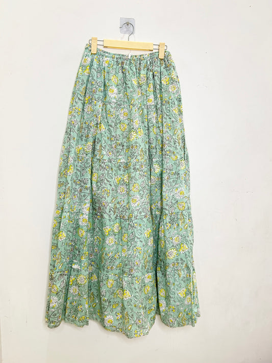 Handblock Printed Green Skirt