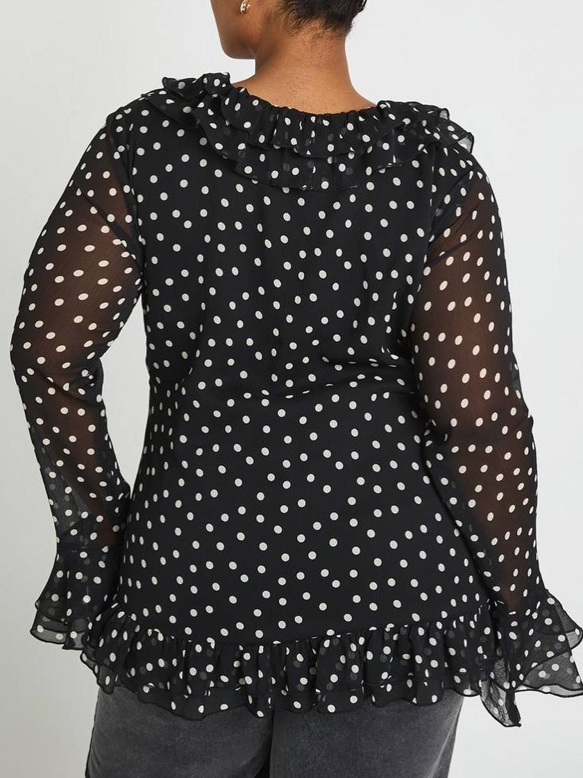 BOOHOO Polka Dot Ruffle Top