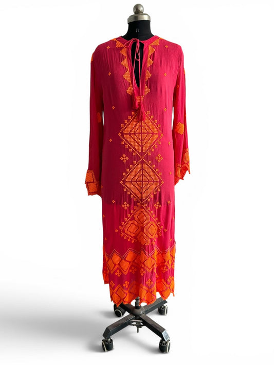 Pink Orange Embroidered Dress