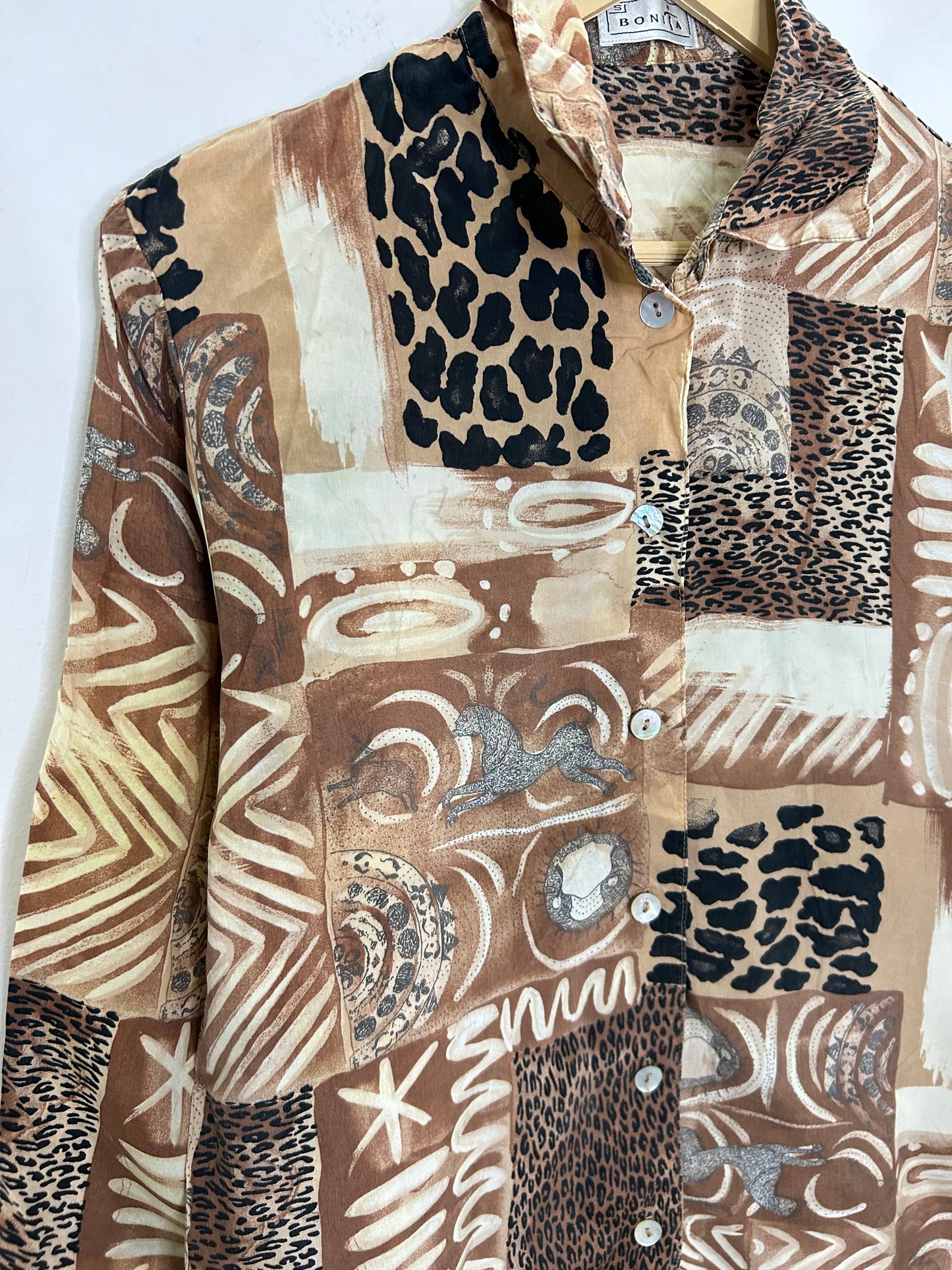 Brown Motif Shirt: Chest-40”
