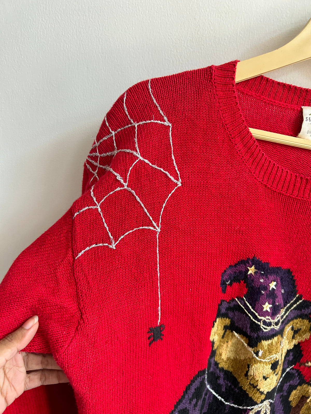 Halloween Witch Bear Knit Red Sweater