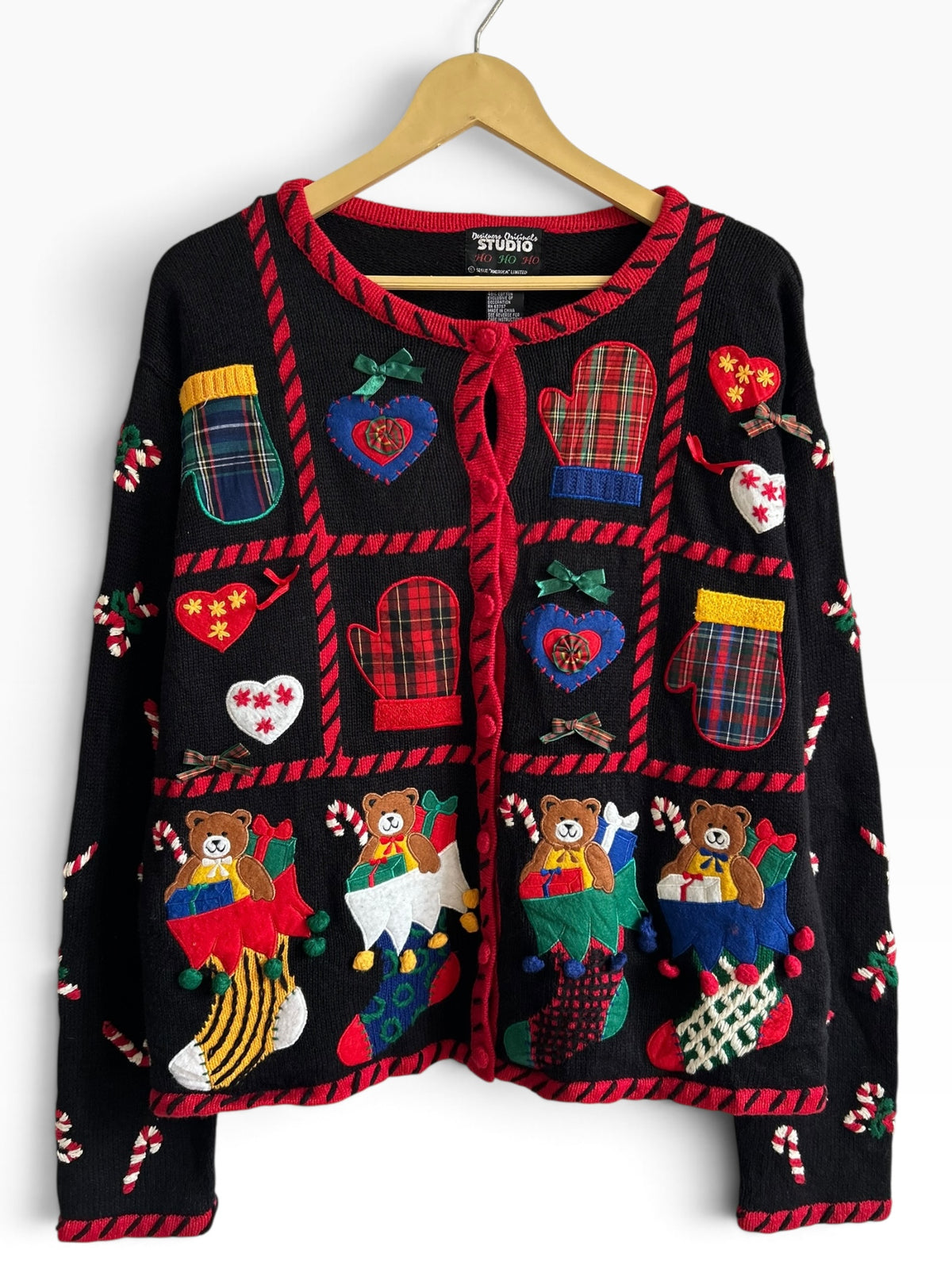 Teddy Bear Christmas Stocking Black Cardigan
