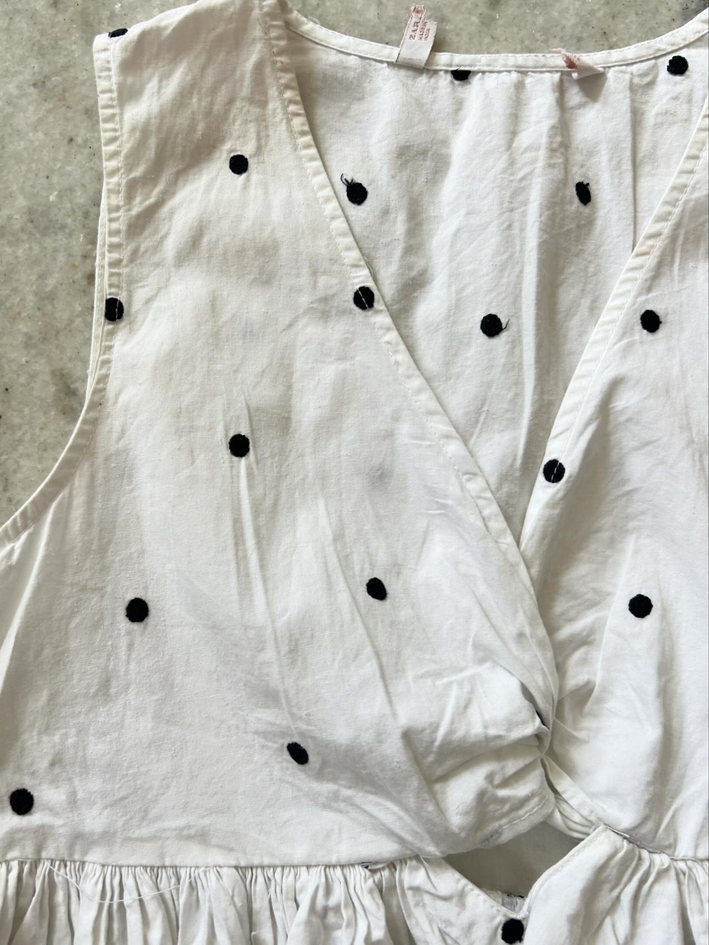 White Cotton Front Twisted Polka Dot Top