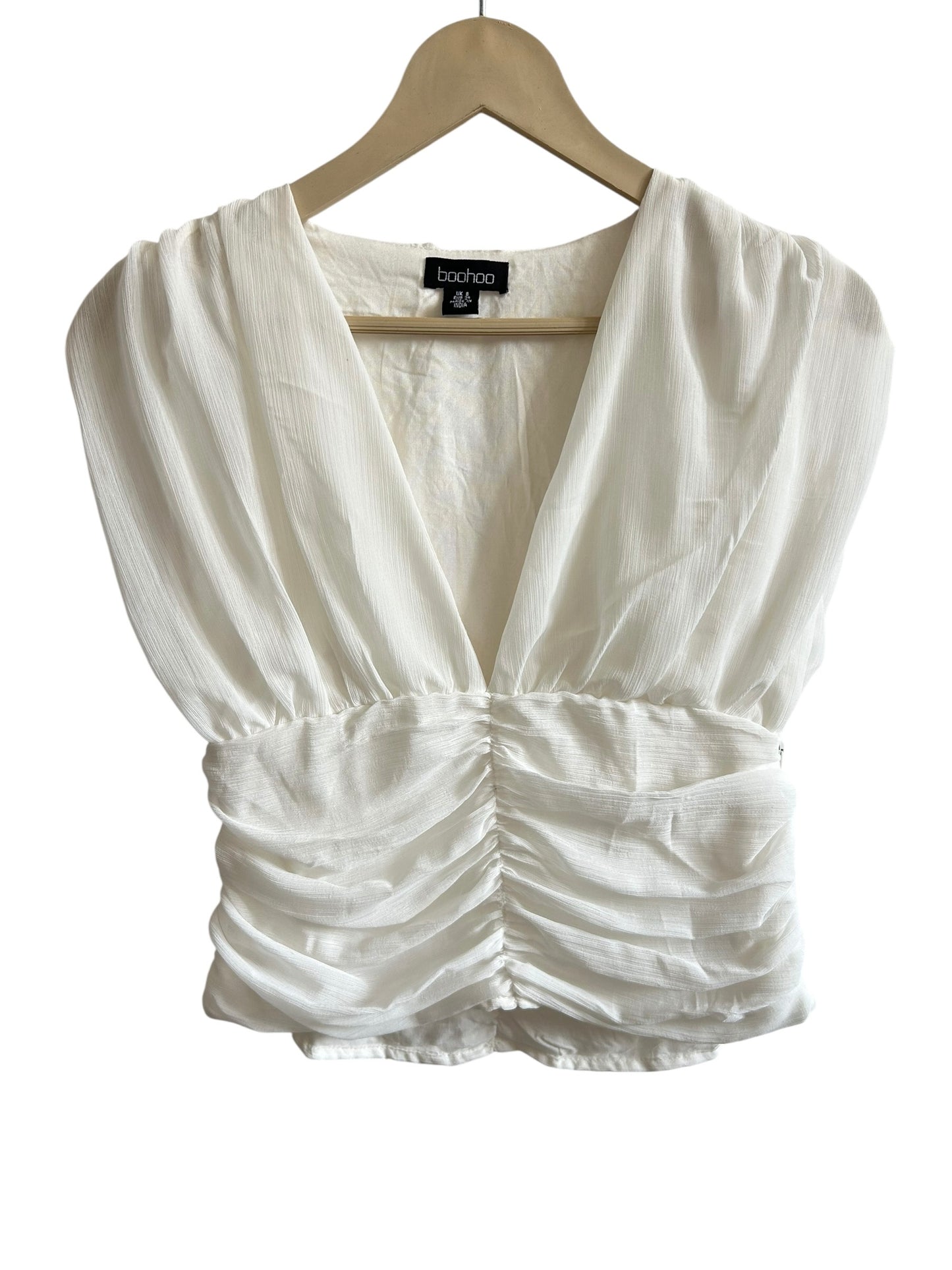 BOOHOO Pleated Chiffon Plunge Top