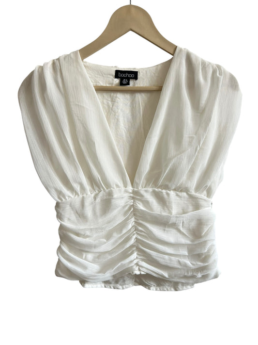 BOOHOO Pleated Chiffon Plunge Top