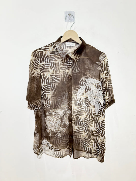 Brown Floral Shirt: Chest-46”
