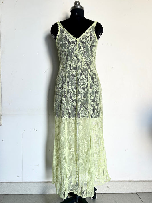 Miss Selfridge festival lace sheer strappy midi dress in lime green