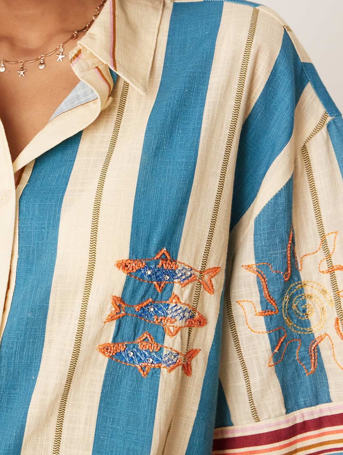 Cotton Embroidered Striped Shirt