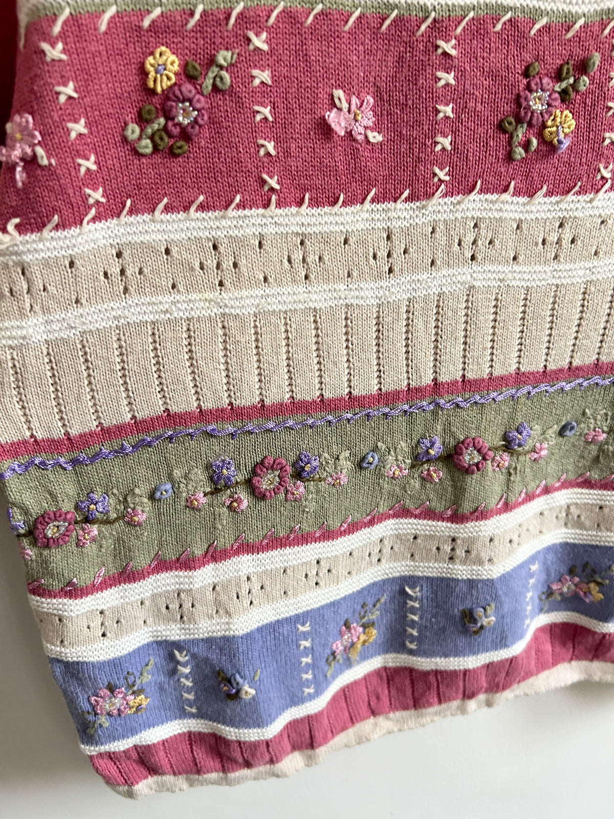 Vintage Striped Floral Embroidered Top