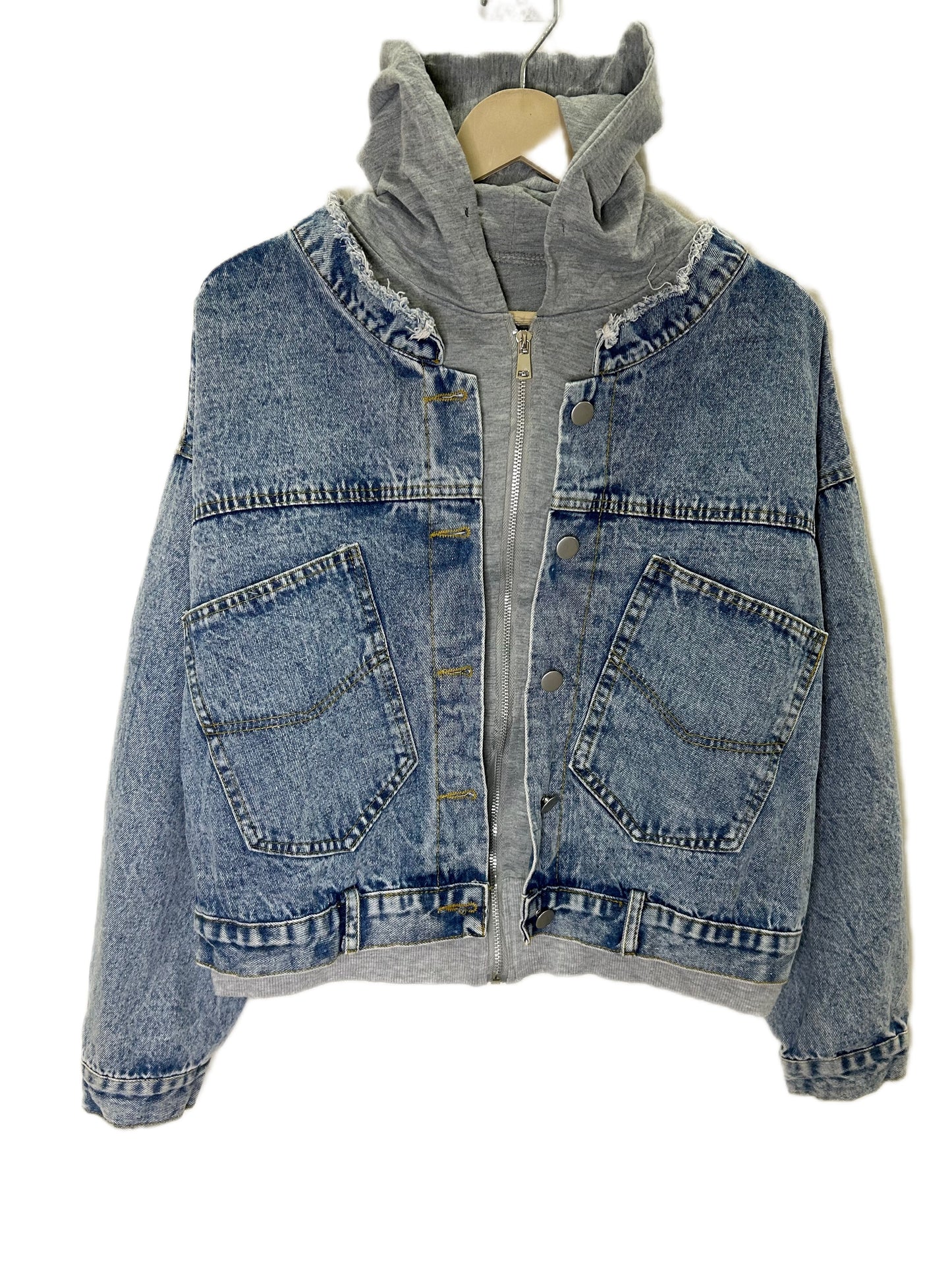 Layered Denim Hooded Jacket