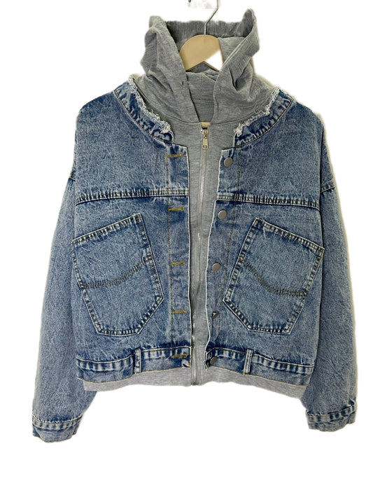 Layered Denim Hooded Jacket