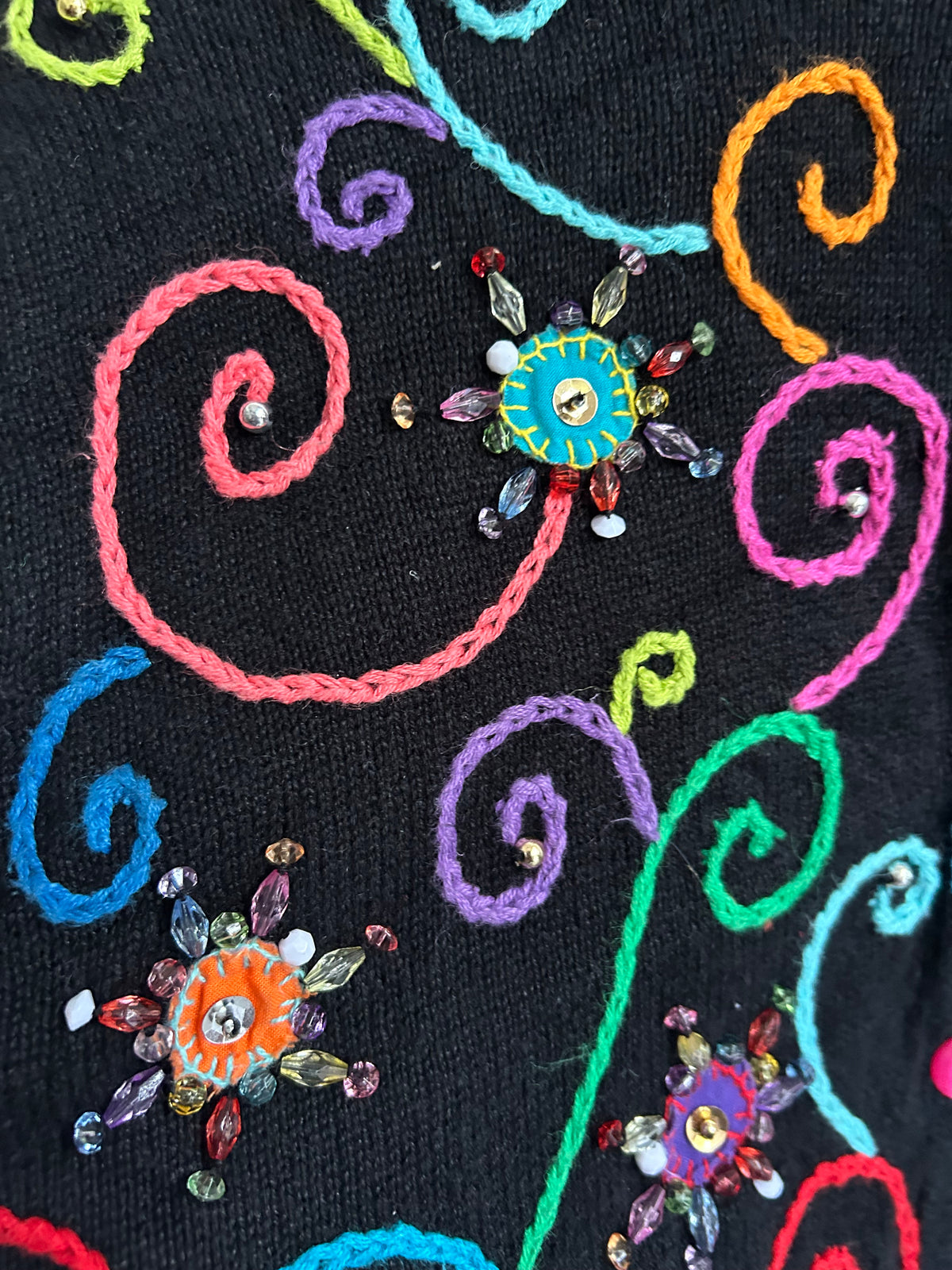 Vintage Beaded Swirl Knit Sweater