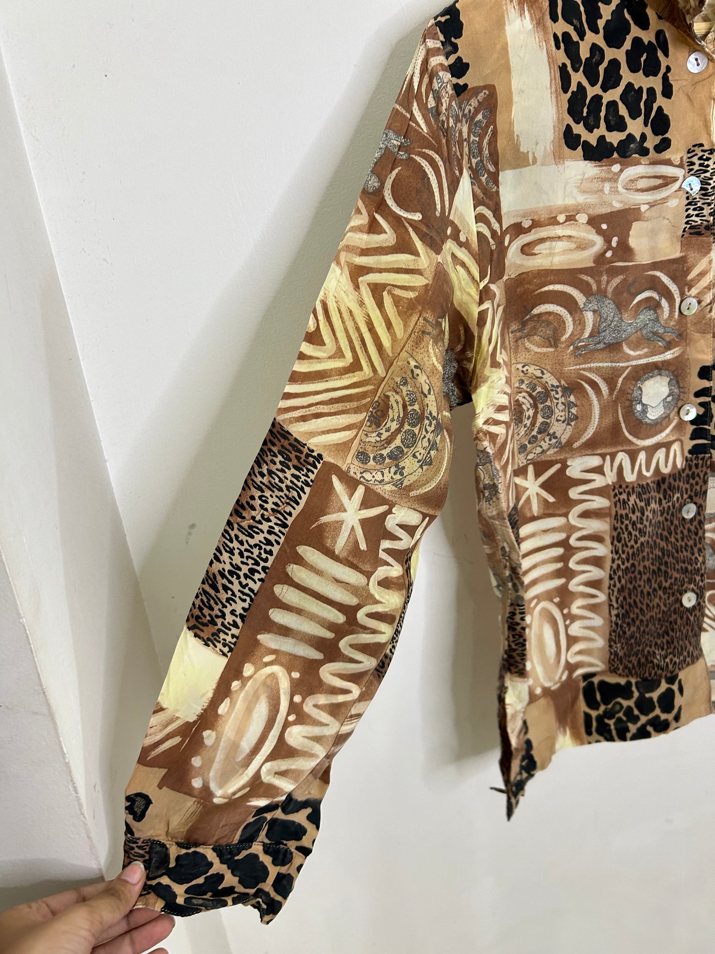 Brown Motif Shirt: Chest-40”