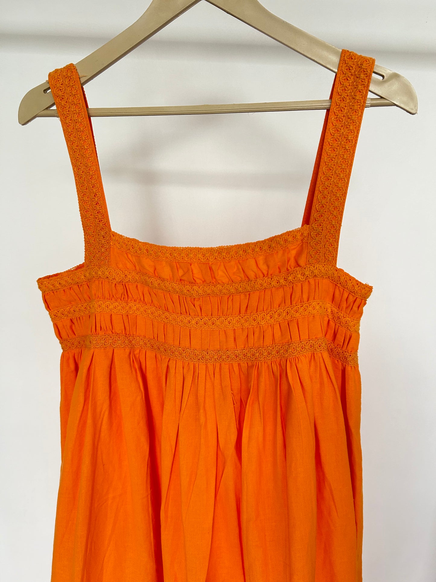BURNT ORANGE LINEN LOOK EMBROIDERED DETAIL MAXI DRESS