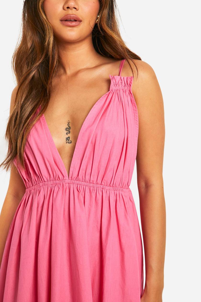Boohoo Cotton Poplin Strappy Maxi Dress in pink