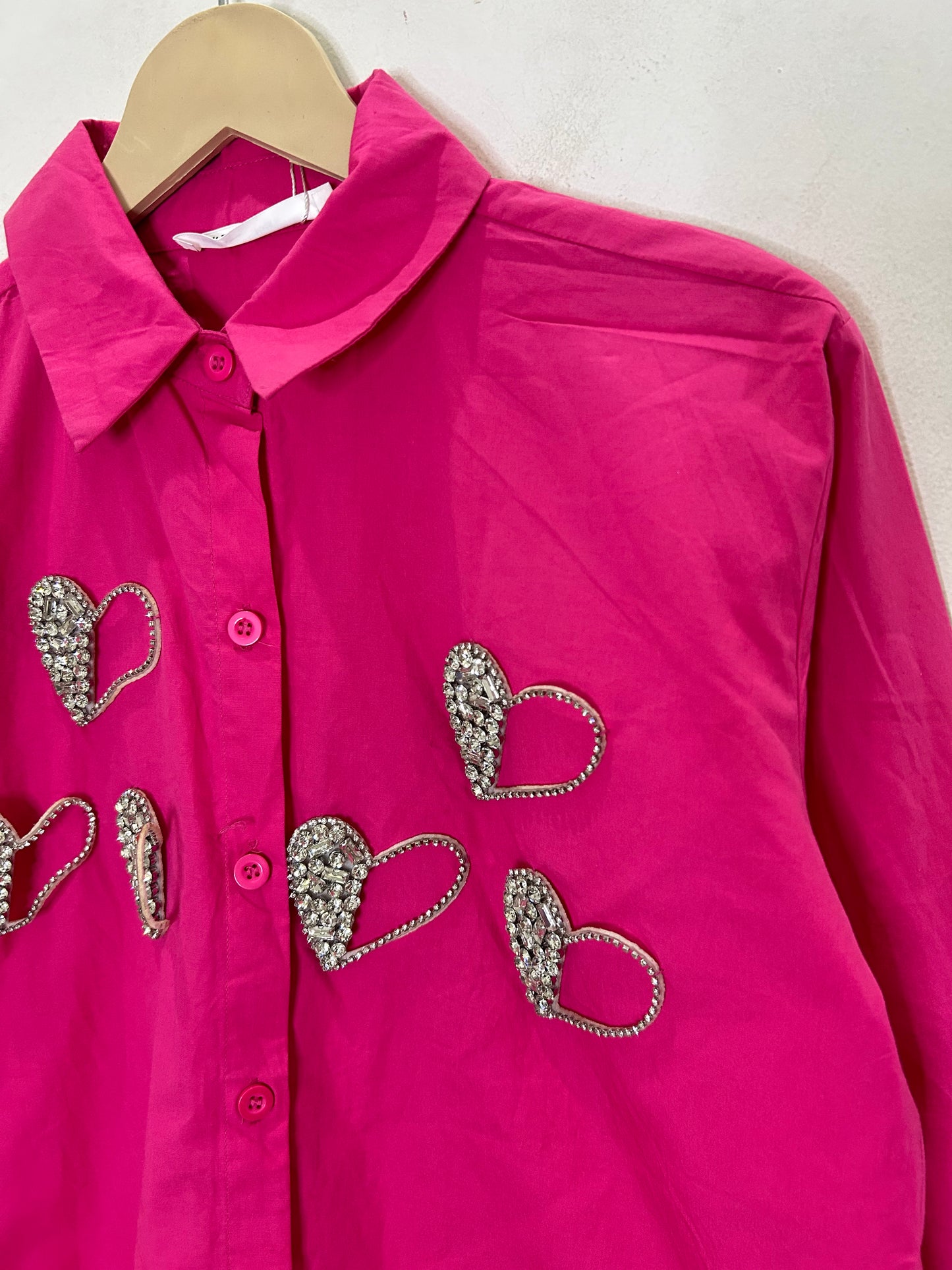 Heart Embellished Cotton Pink Shirt