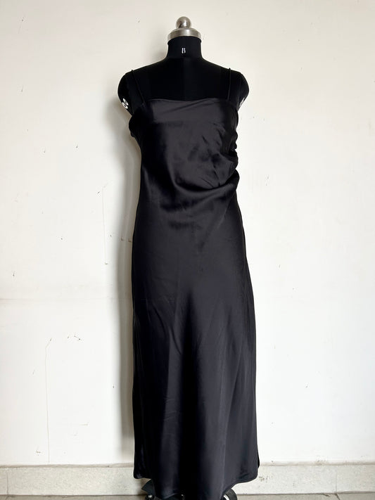 Black Solid Side Slit Dress