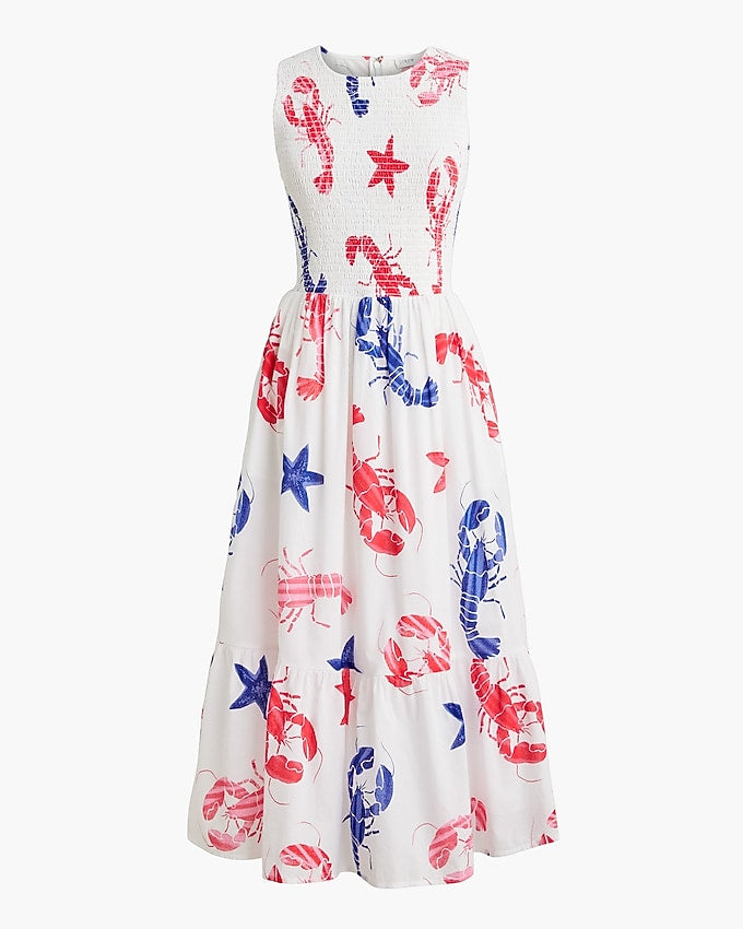 J.Crew Tiered Maxi in Ultramarine Red Lobster Print Cotton Sun Dress