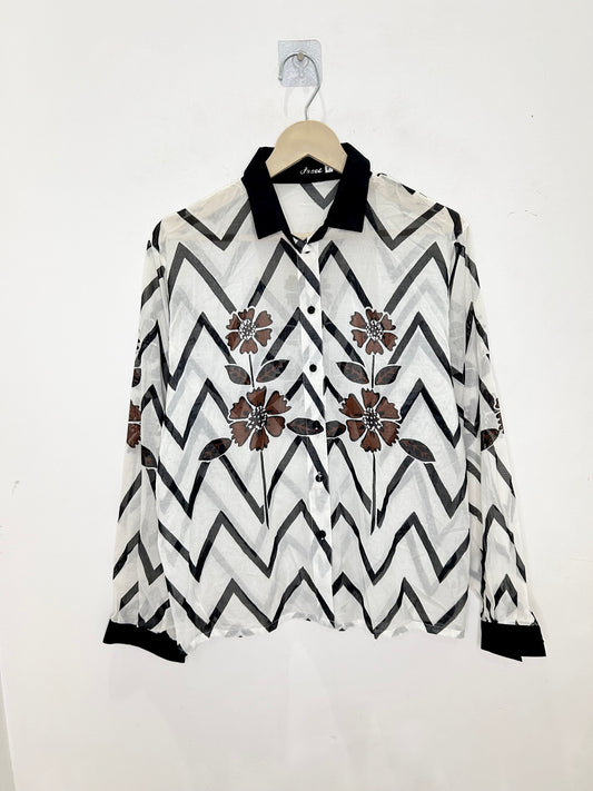 Floral Zigzag Shirt: Chest-42”