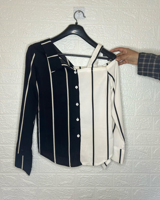 Sriped B&W One Shoulder Shirt