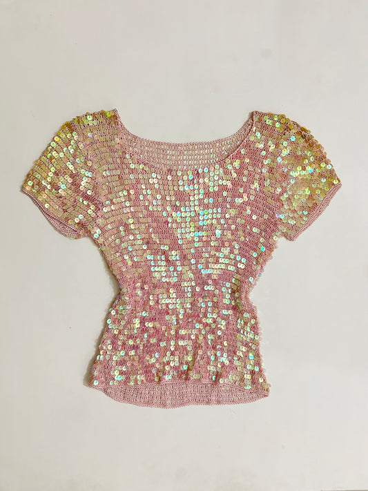 Baby Pink Embellished Sequins Top