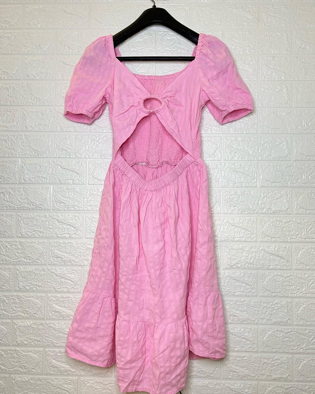 Pink Ruched Backless Dress