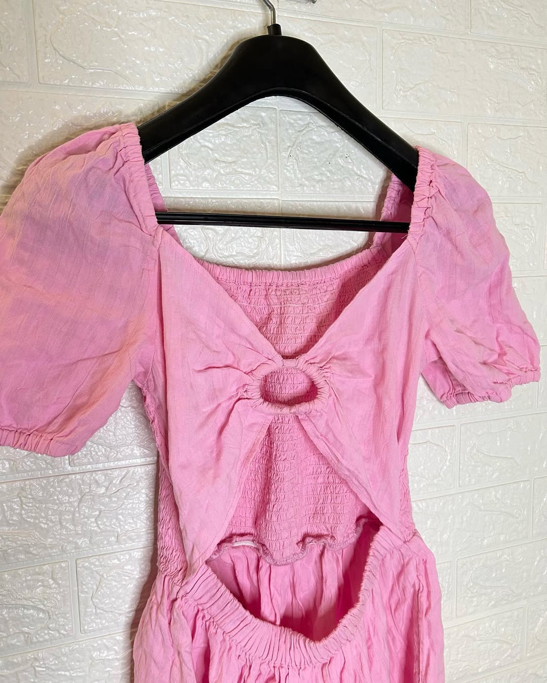 Pink Ruched Backless Dress