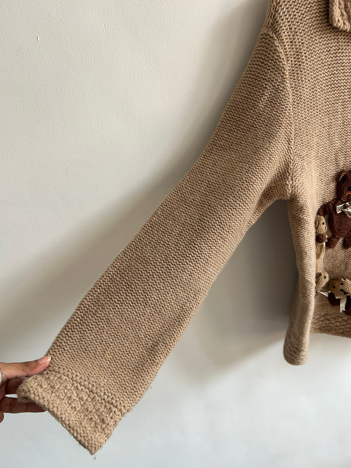 Vintage Crochet Teddy Bear Knit Brown Cardigan