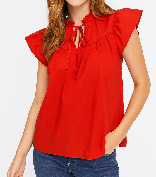 Red Ruffle Cotton Top