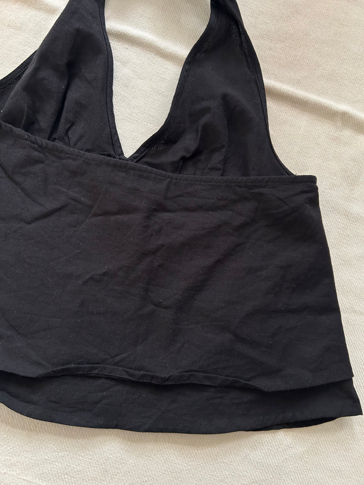 Black Cotton Halterneck Top: 34”