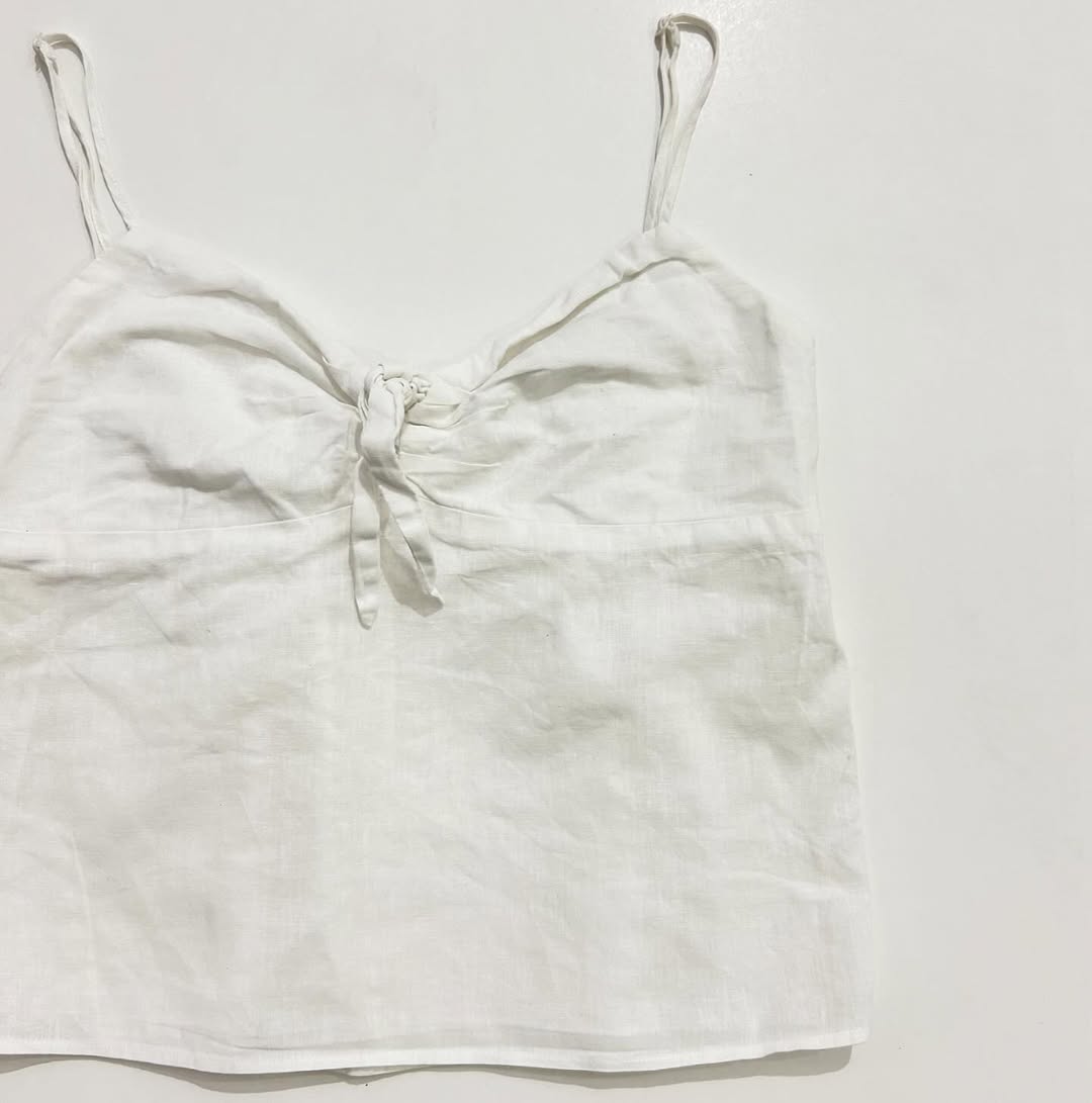 White Front Knot Cotton Top