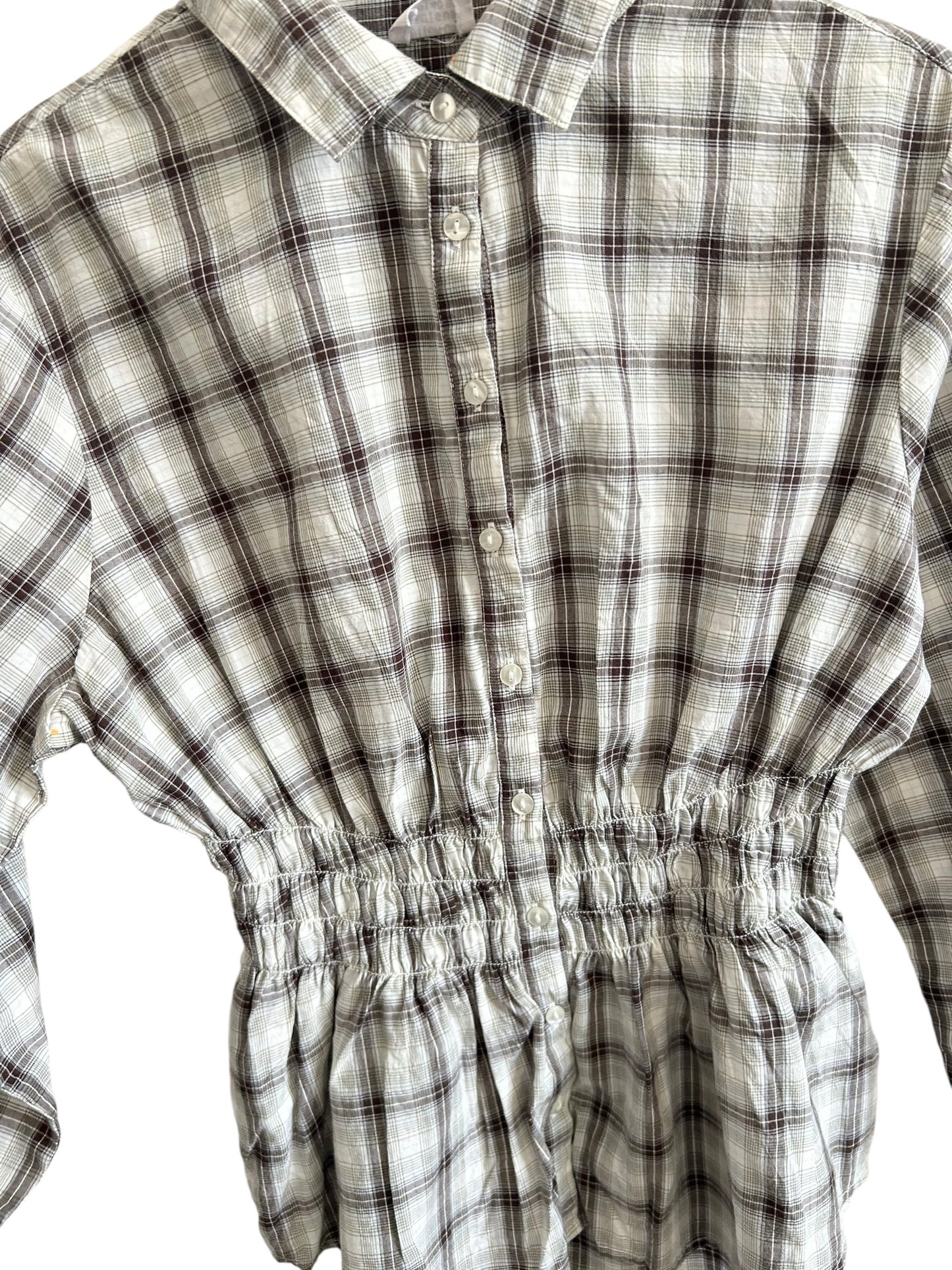 Striped Shirred Waist Shirt