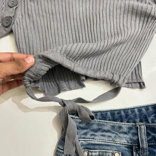 Grey Detachable Sleeves Top