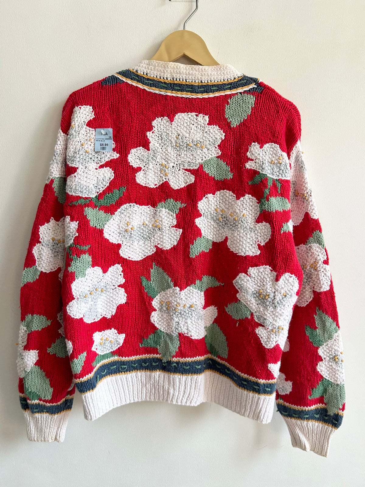 White Floral Red Cardigan