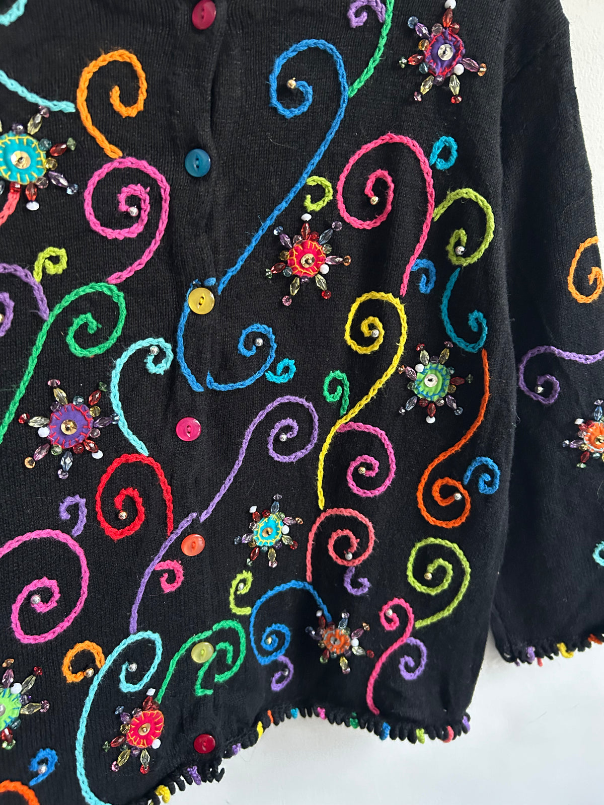 Vintage Beaded Swirl Knit Sweater