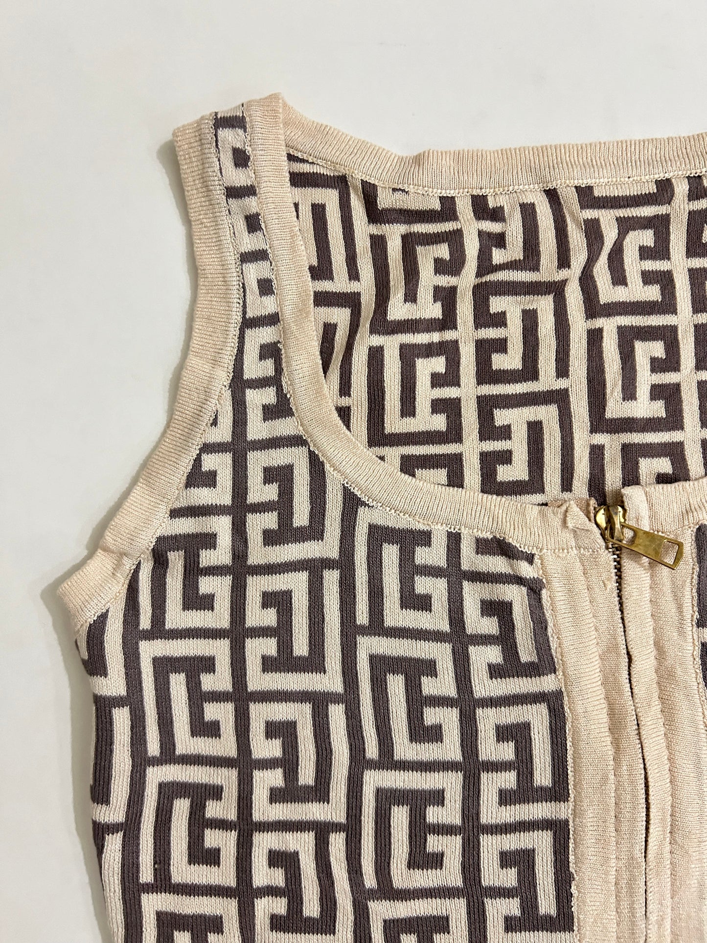 Fendy Print Front Zip Top