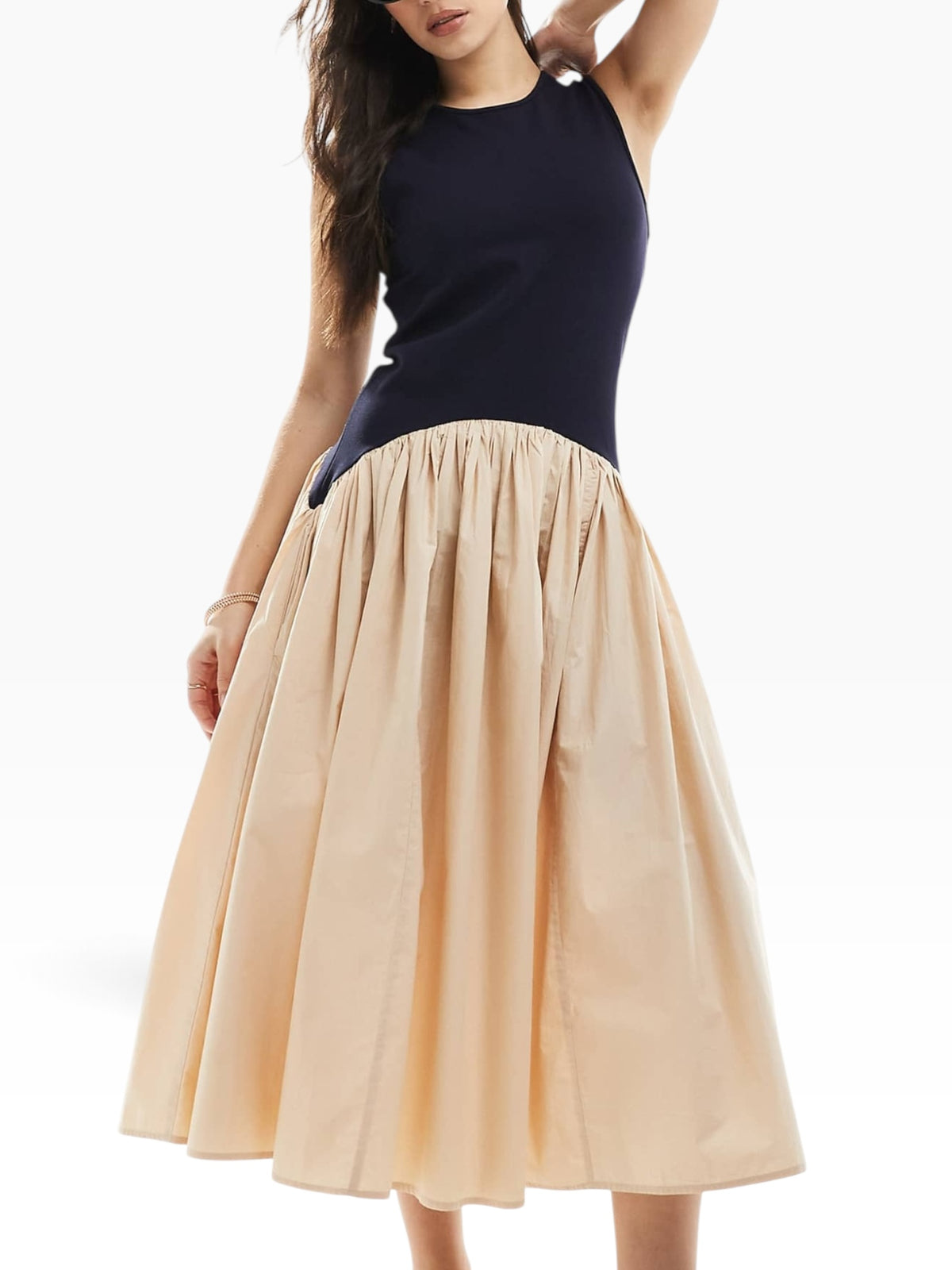 Colorblock Navy Blue Dress: 34”