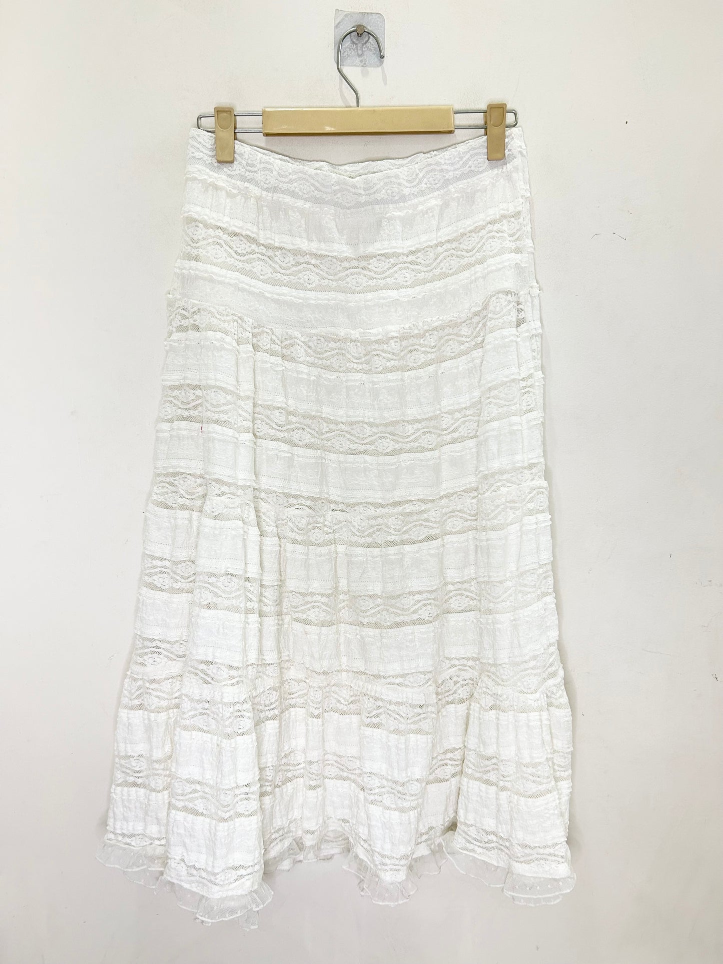 ASOS DESIGN lace textured tiered smock maxi skirt in white