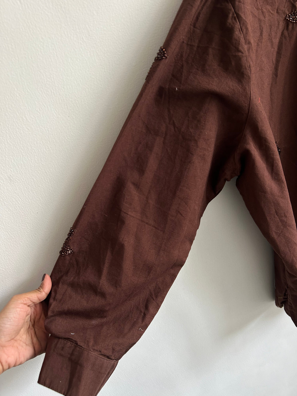 Brown Cotton Sequince Shirt:50”