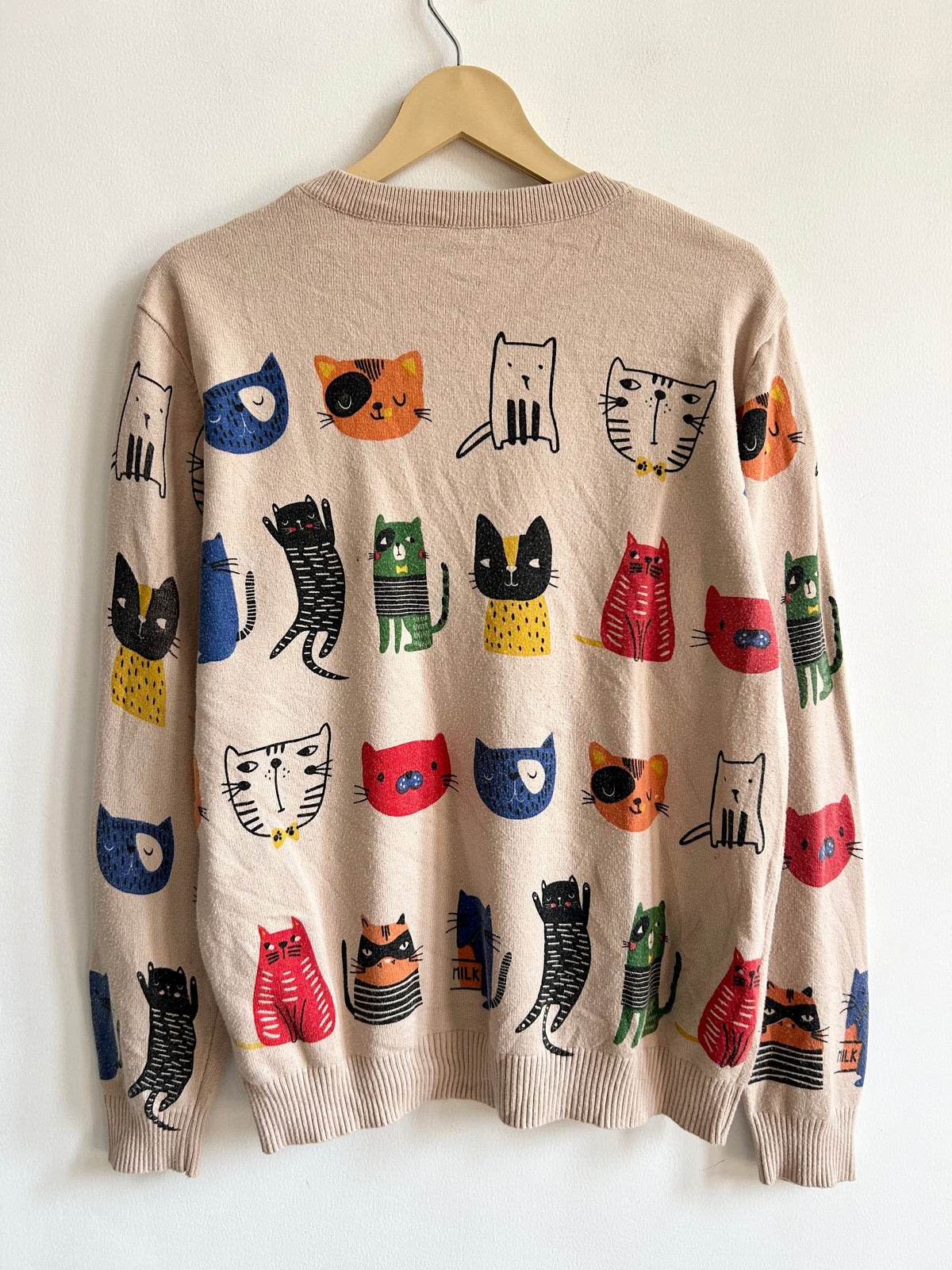 Vintage Doodle Cat Print Crewneck Sweater